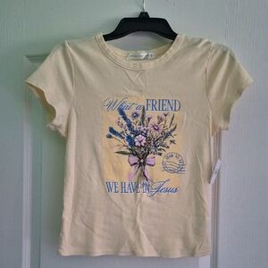 Altar'd State Cream Crop Top Tee with Floral Design